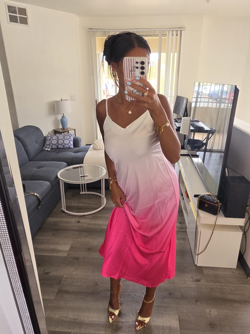 Pink Ombre Slip Dress Satin - Picture 15 of 16